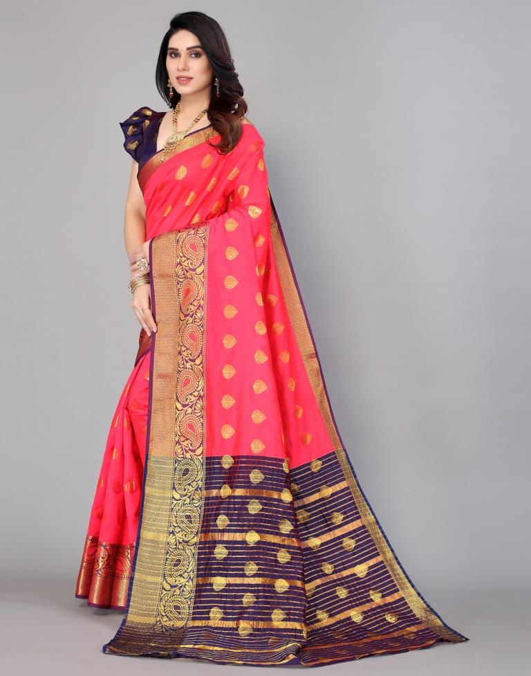 Coral Pink Banarasi Silk Banarasi Saree | Leemboodi