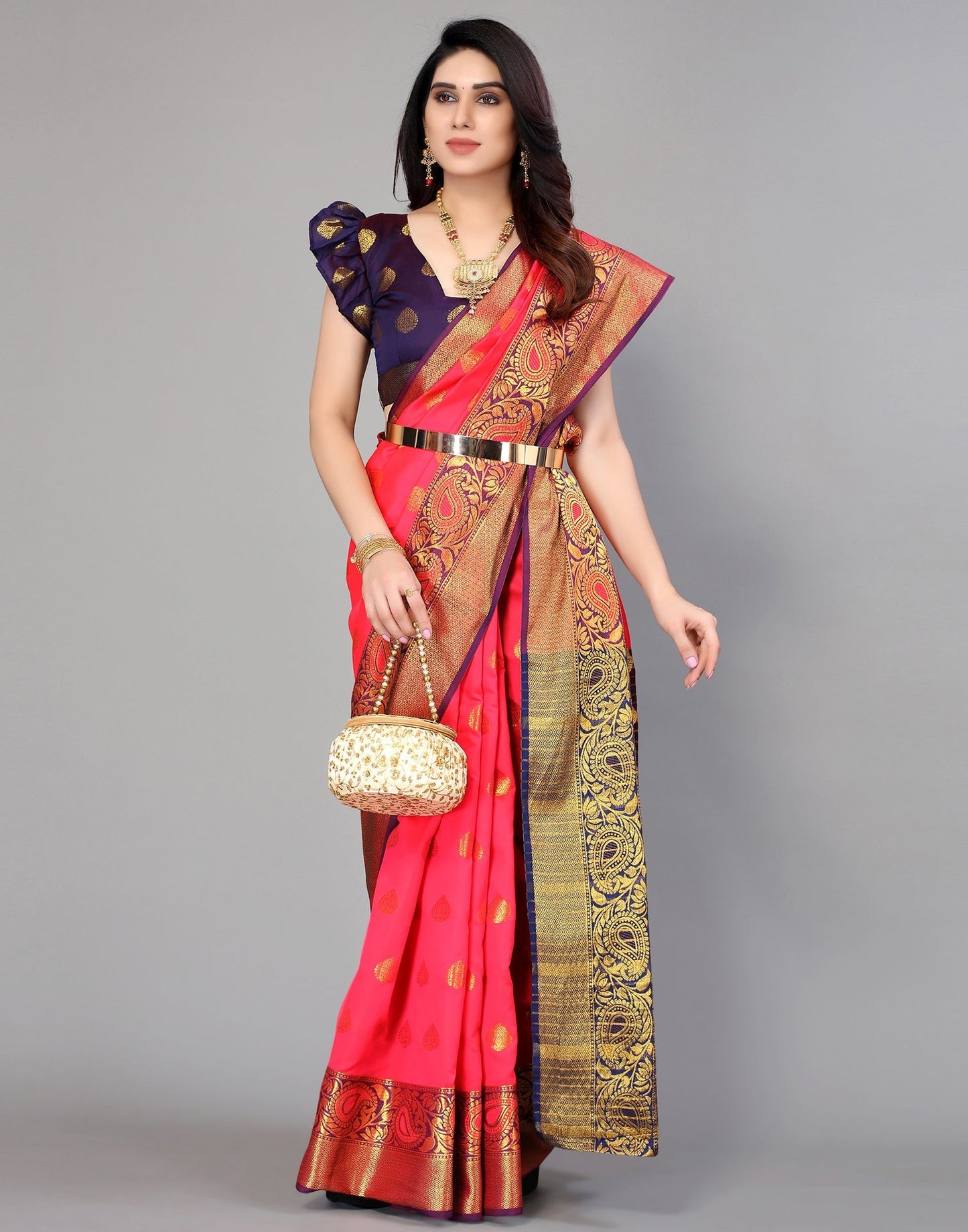 Coral Pink Banarasi Silk Banarasi Saree | Leemboodi