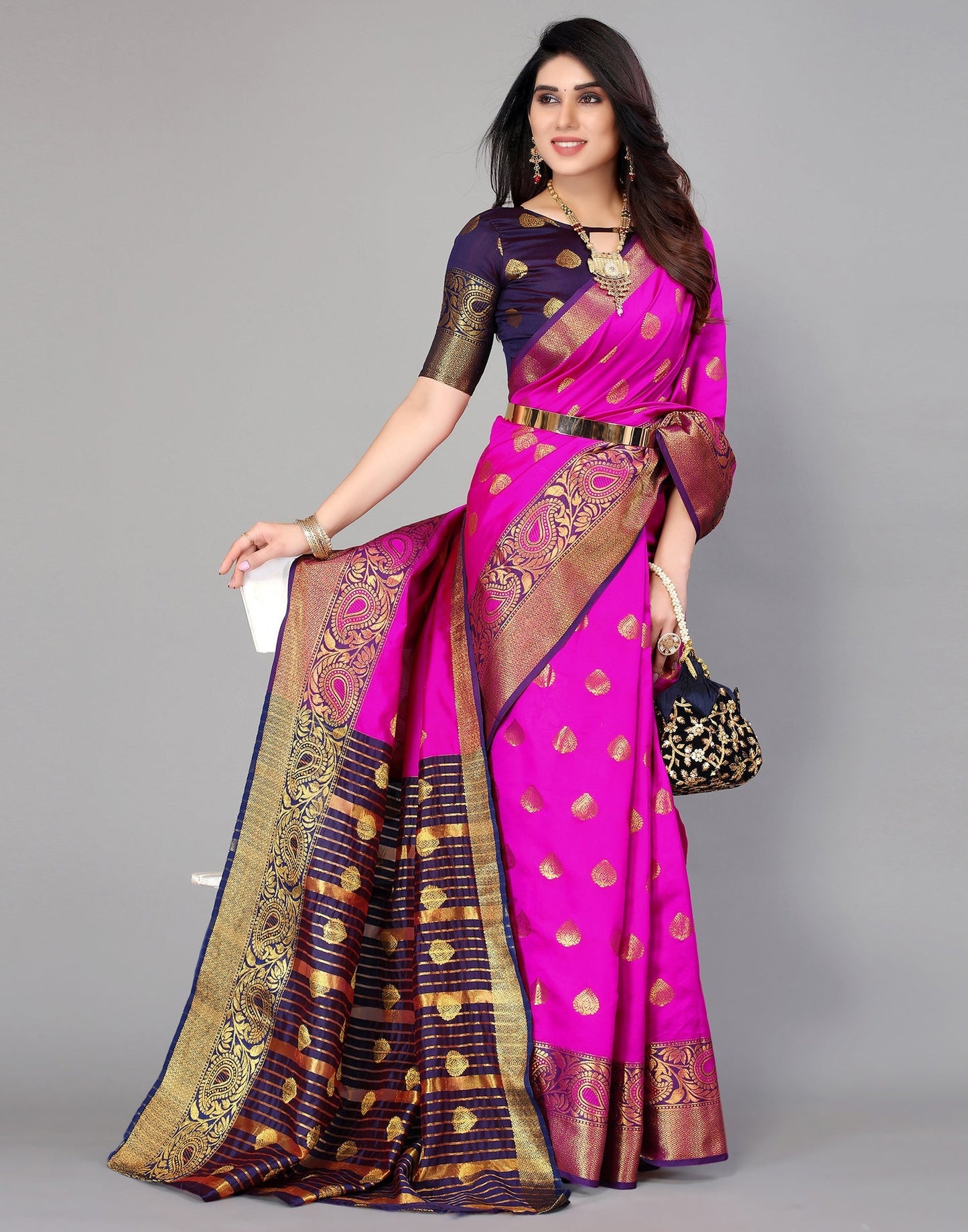 Hot Pink Banarasi Silk Saree | Sudathi