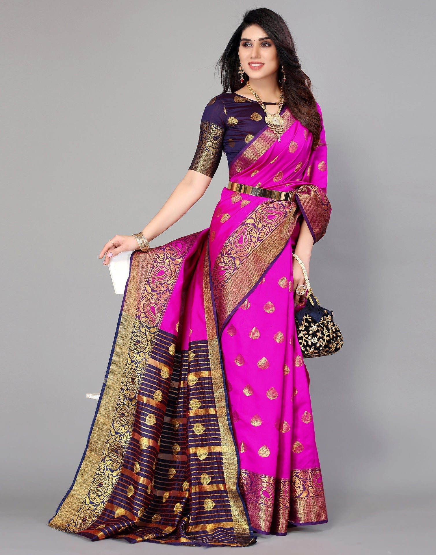 Hot Pink Banarasi Silk Saree | Sudathi