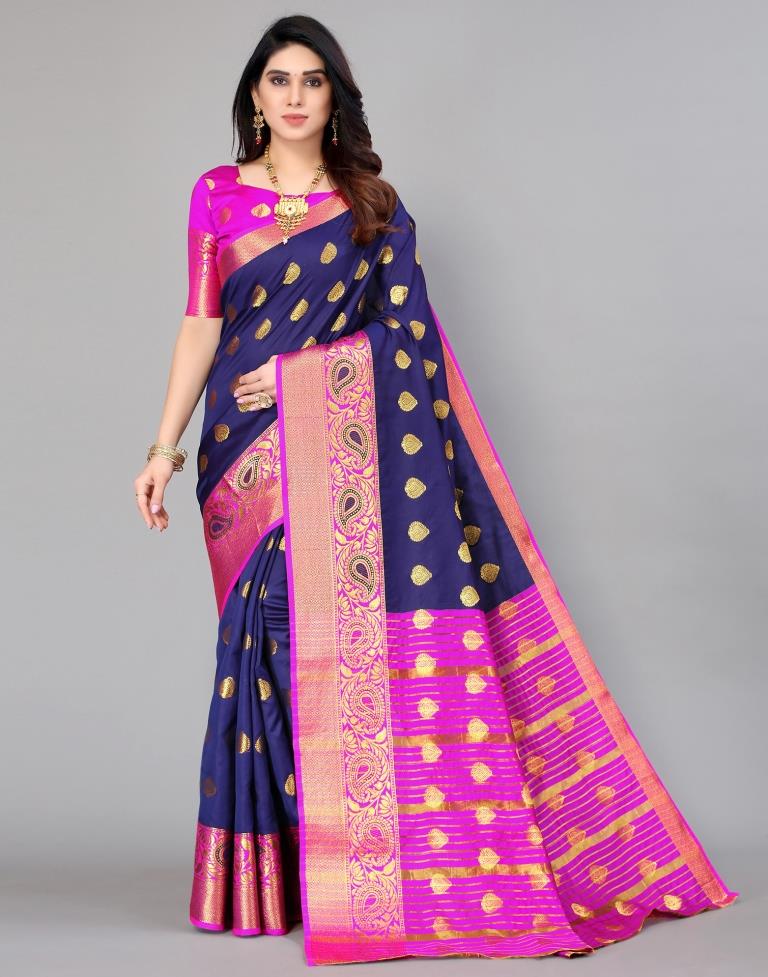 Navy Blue Banarasi Silk Saree | Leemboodi