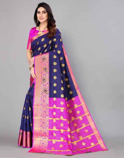 Navy Blue Banarasi Silk Saree | Leemboodi