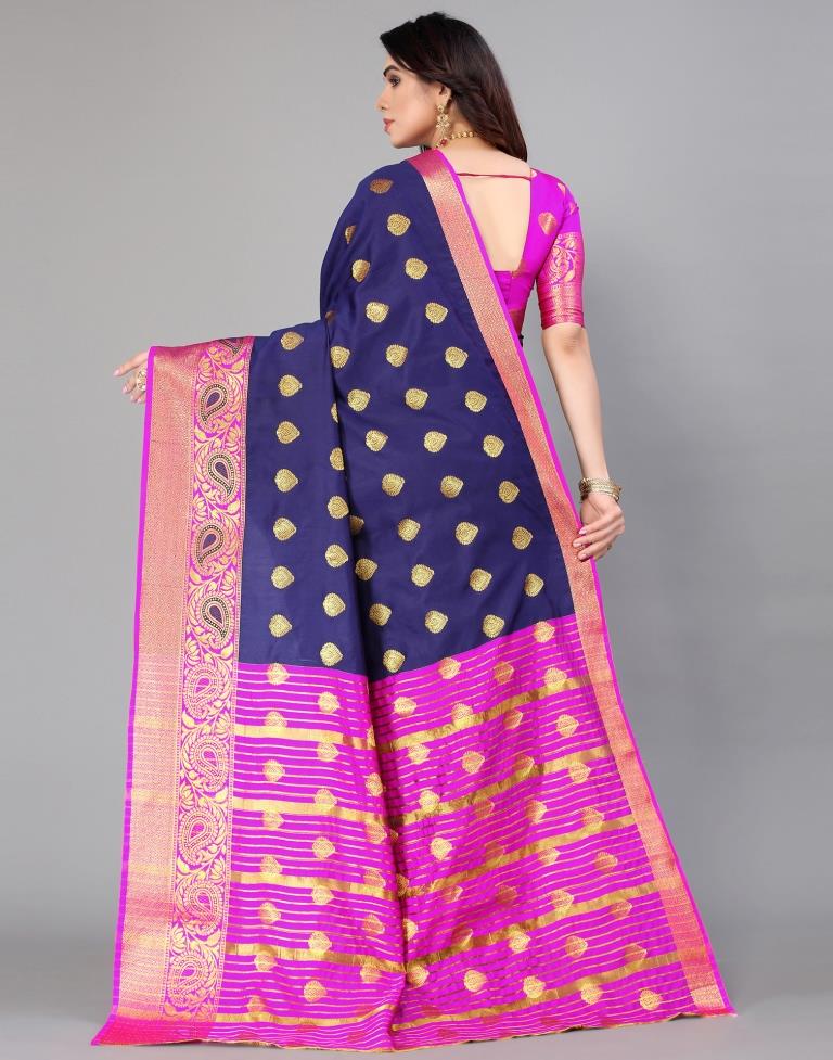 Navy Blue Banarasi Silk Saree | Leemboodi