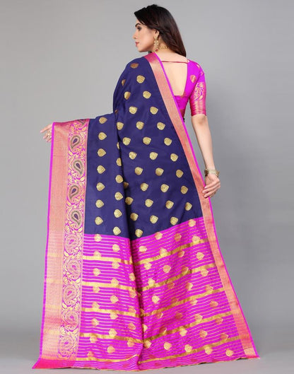 Navy Blue Banarasi Silk Saree | Leemboodi