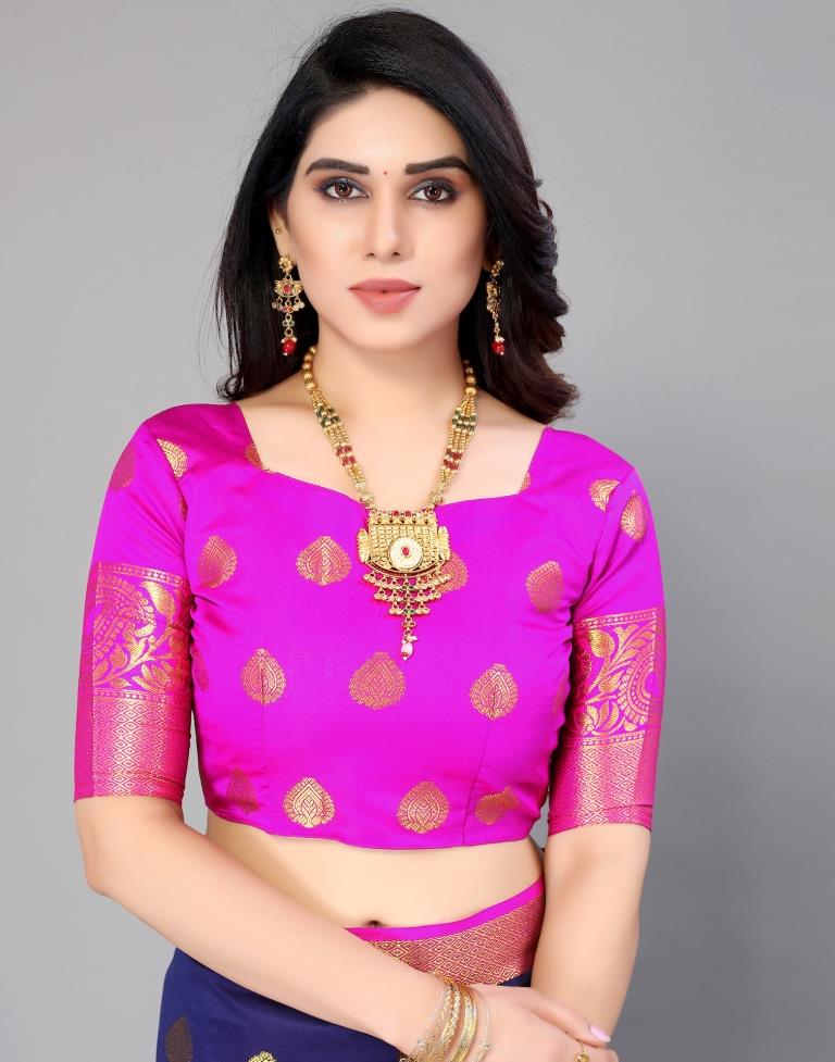 Navy Blue Banarasi Silk Saree | Leemboodi