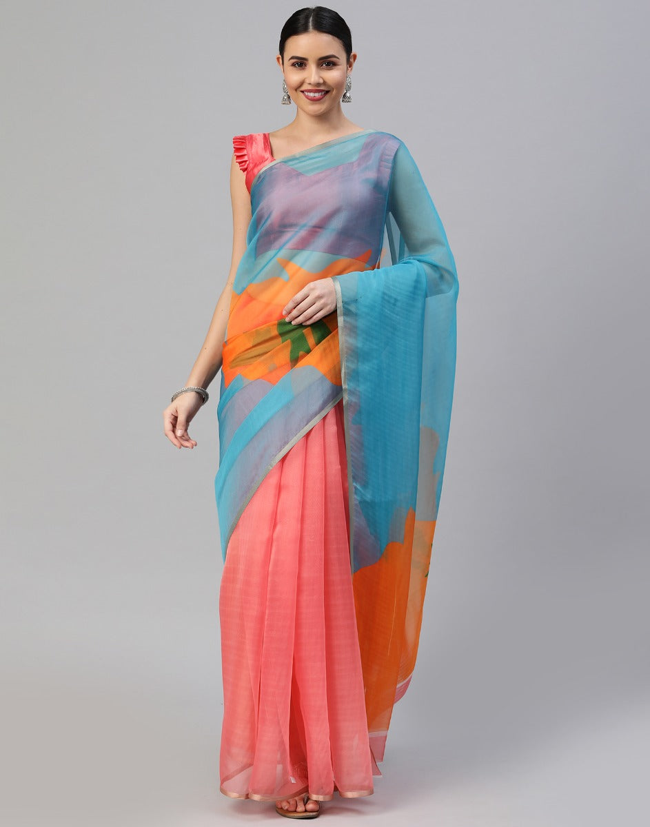 Multicoloured Organza Saree | Leemboodi