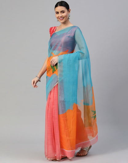 Multicoloured Organza Saree | Leemboodi