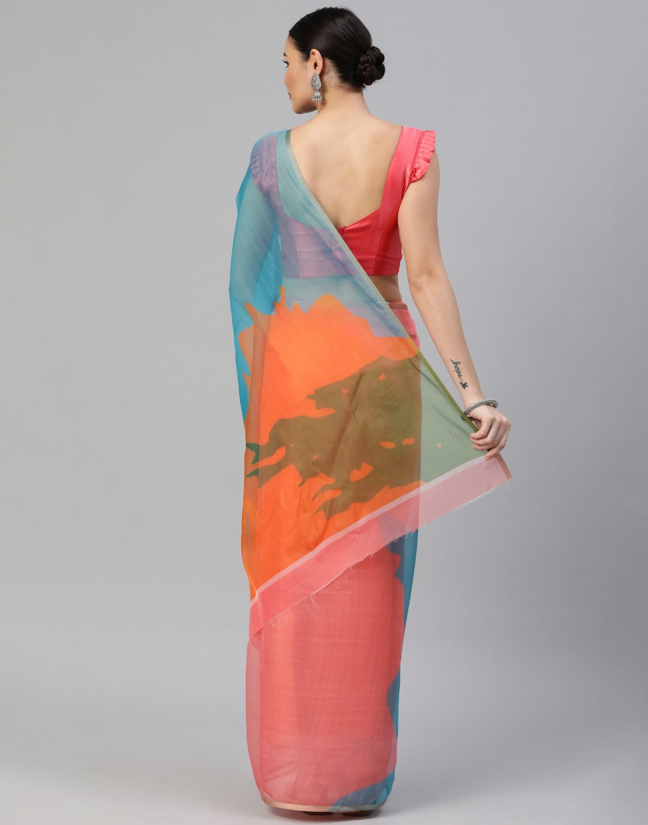 Multicoloured Organza Saree | Leemboodi