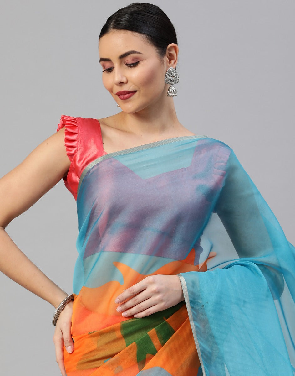 Multicoloured Organza Saree | Leemboodi