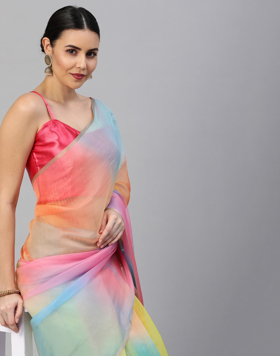 Multicoloured Organza Saree | Sudathi