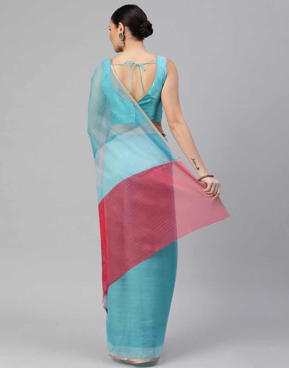 Aqua Blue Organza Saree | Leemboodi