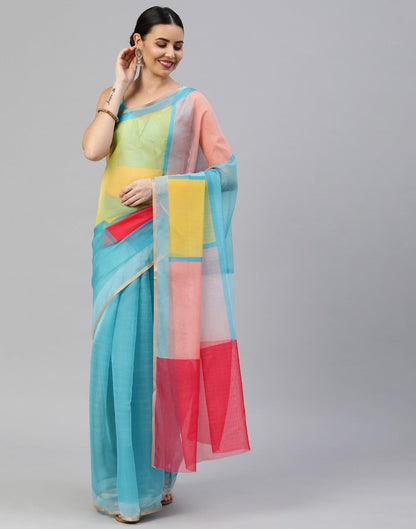 Aqua Blue Organza Saree | Leemboodi