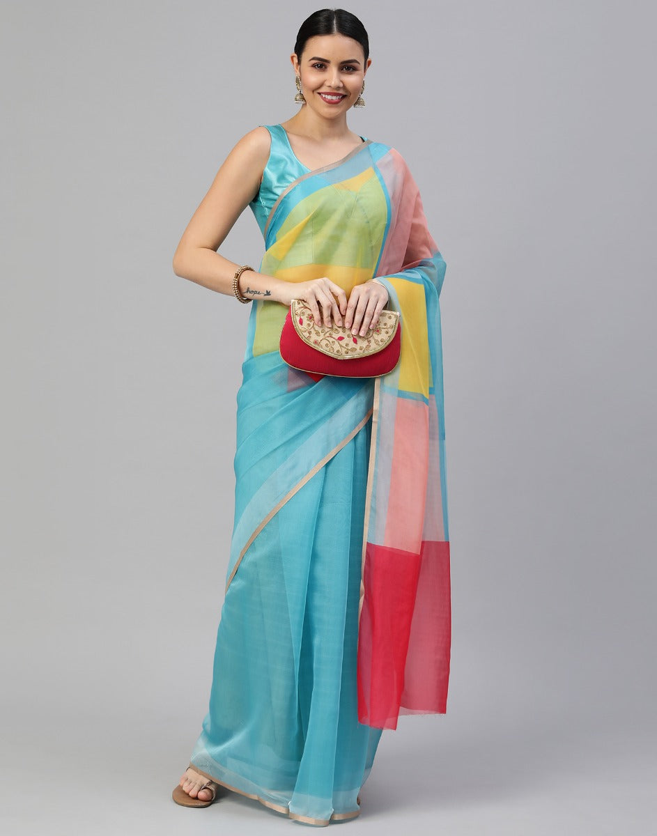 Aqua Blue Organza Saree | Leemboodi