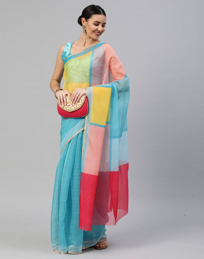 Aqua Blue Organza Saree | Leemboodi