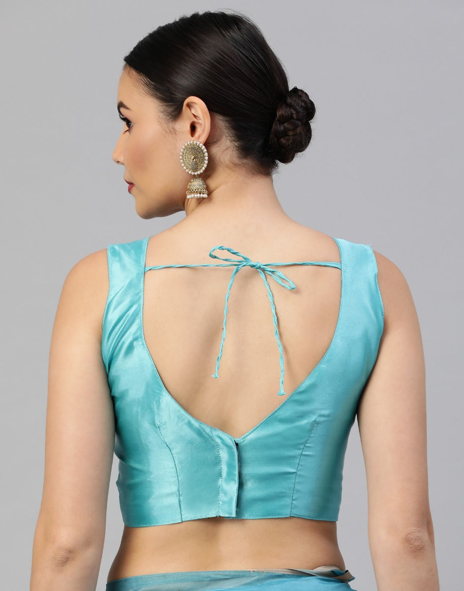 Aqua Blue Organza Saree | Leemboodi