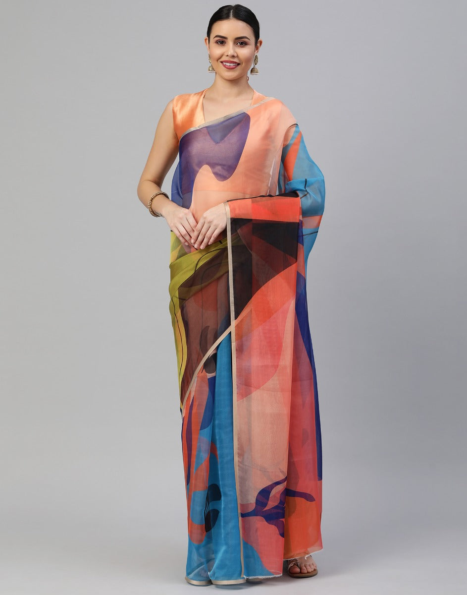Multicoloured Organza Saree | Leemboodi
