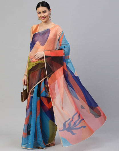 Multicoloured Organza Saree | Leemboodi