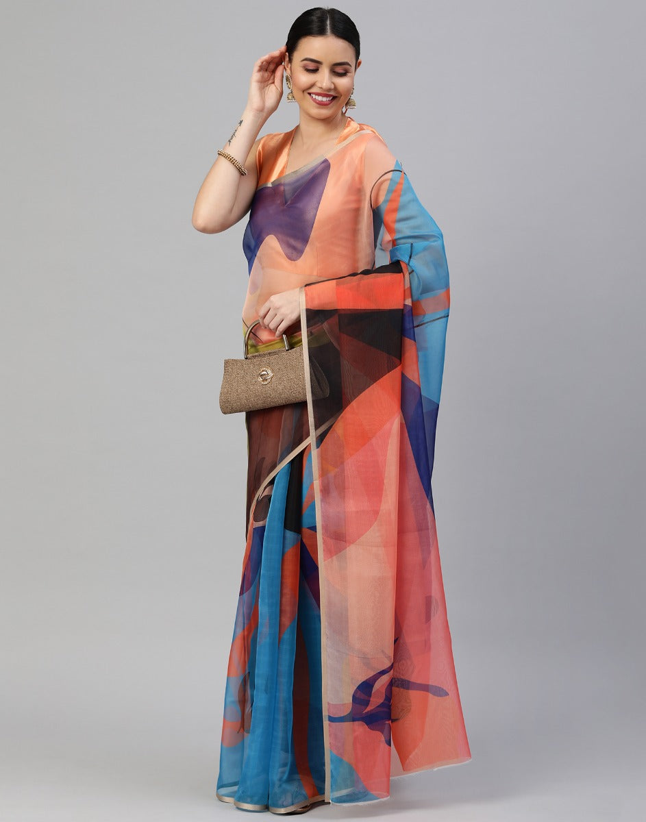 Multicoloured Organza Saree | Leemboodi