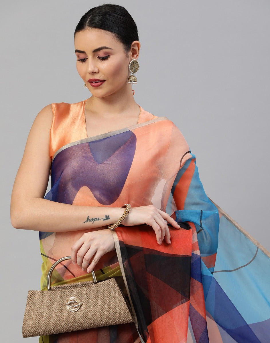 Multicoloured Organza Saree | Leemboodi