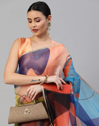 Multicoloured Organza Saree | Leemboodi