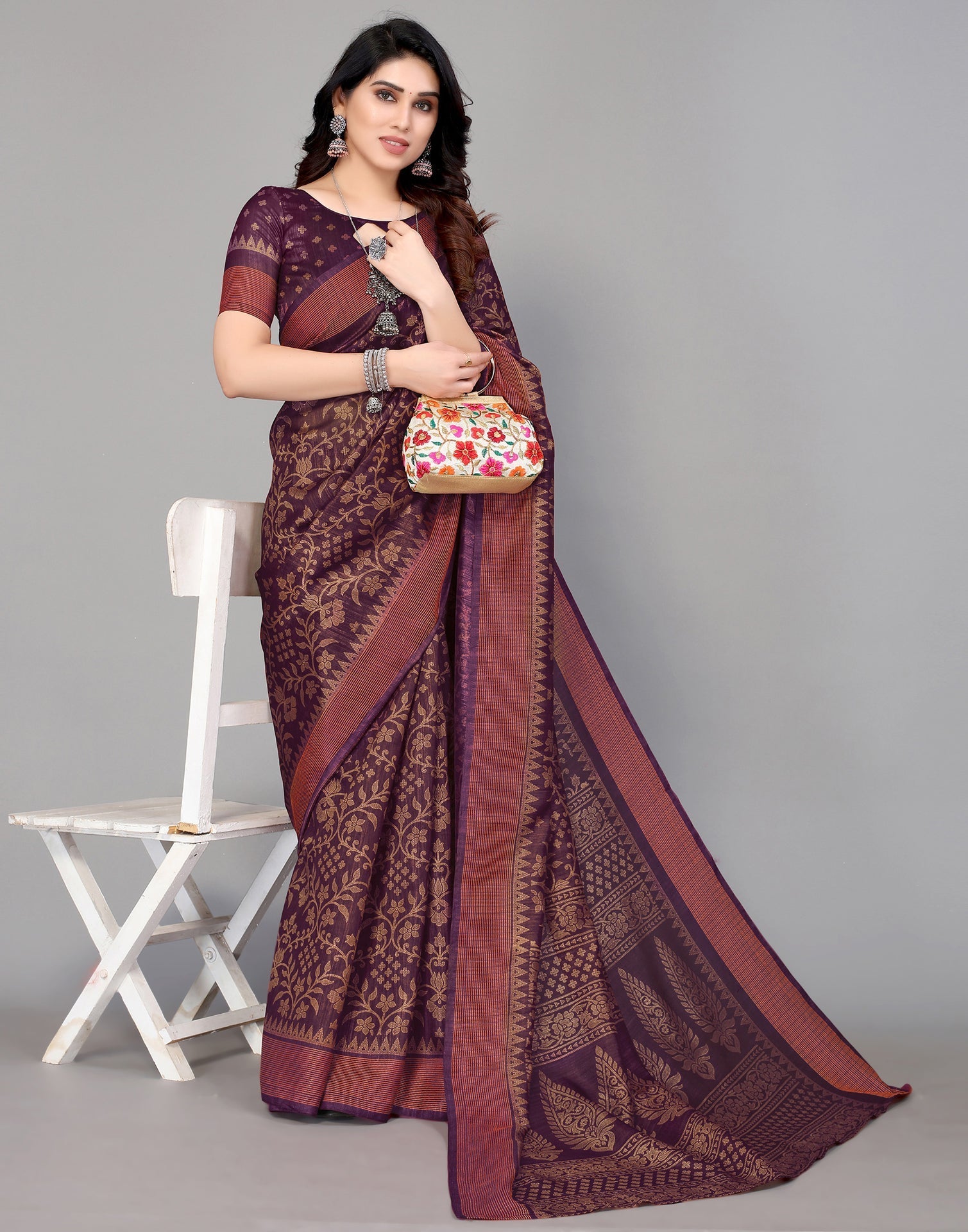 Wine Silk Printed Saree | Leemboodi