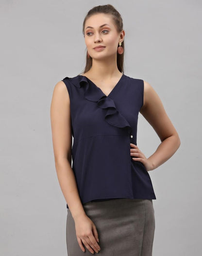 Navy Blue Ruffled Top | Sudathi