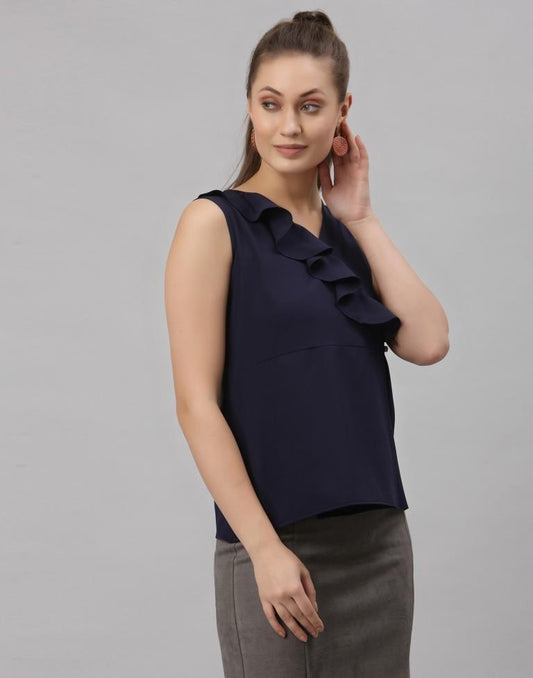 Navy Blue Ruffled Top | Sudathi