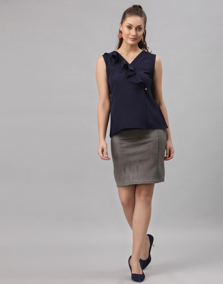 Navy Blue Ruffled Top | Sudathi