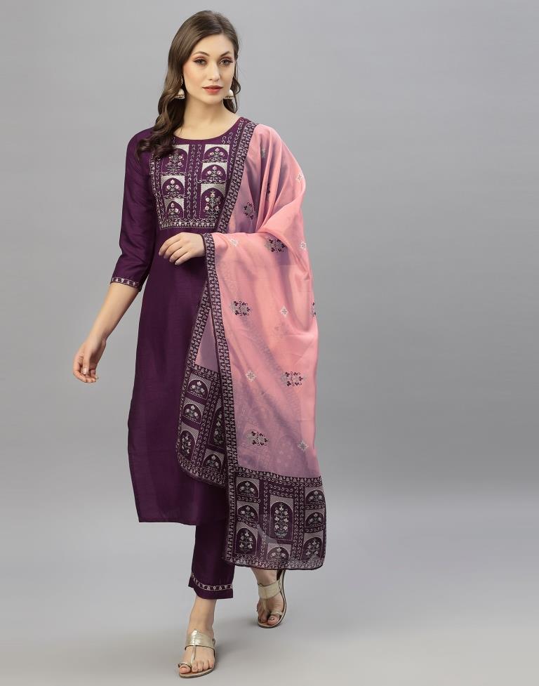 Purple Kurti With Pant And Dupatta | Leemboodi