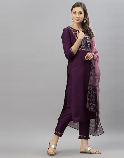 Purple Kurti With Pant And Dupatta | Leemboodi