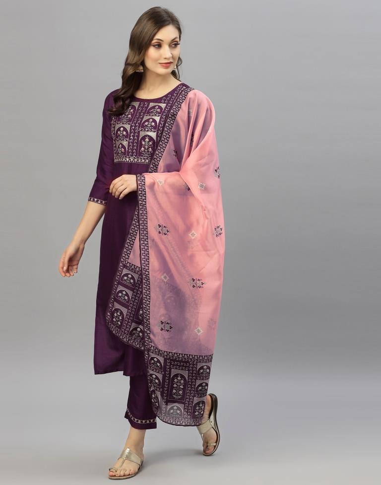 Purple Kurti With Pant And Dupatta | Leemboodi