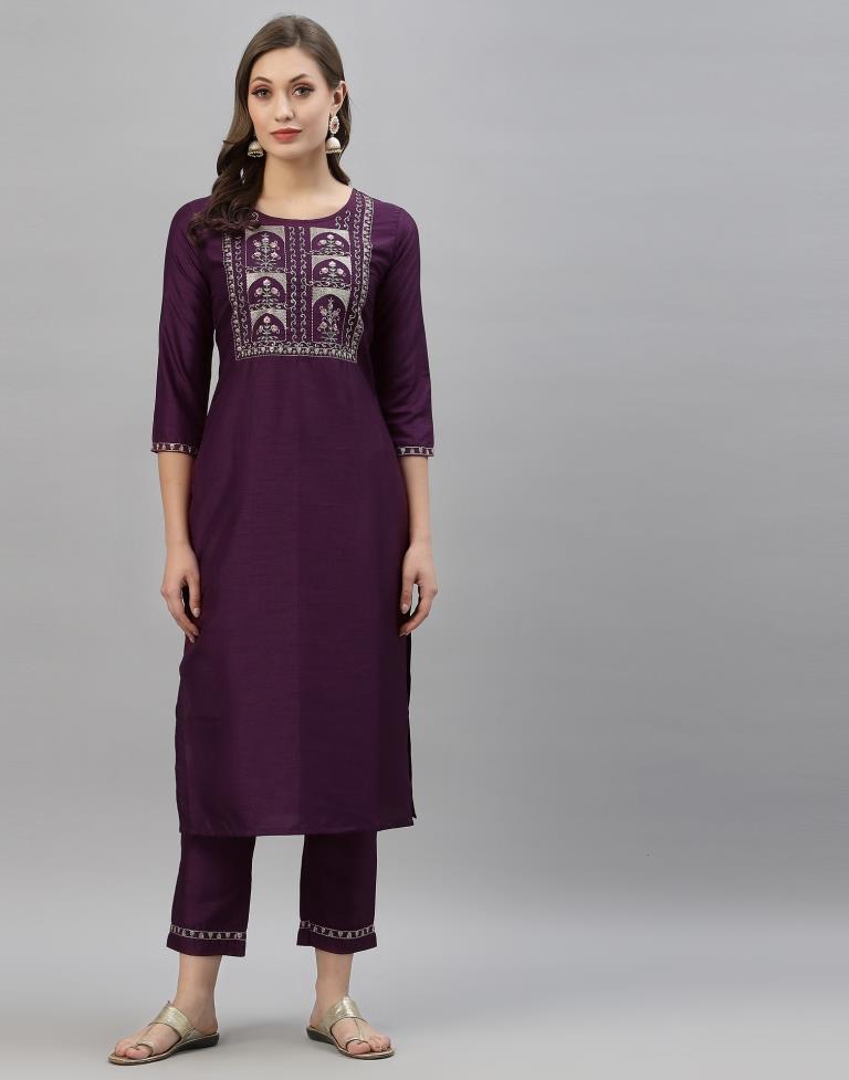 Purple Kurti With Pant And Dupatta | Leemboodi