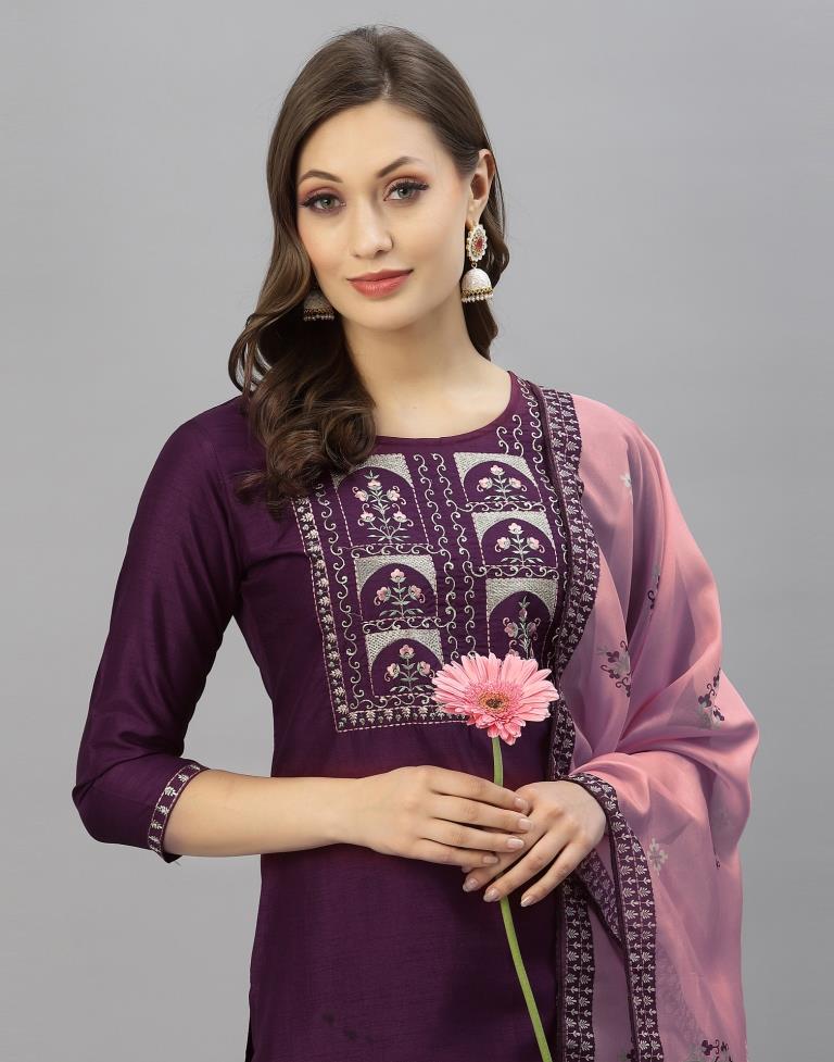 Purple Kurti With Pant And Dupatta | Leemboodi