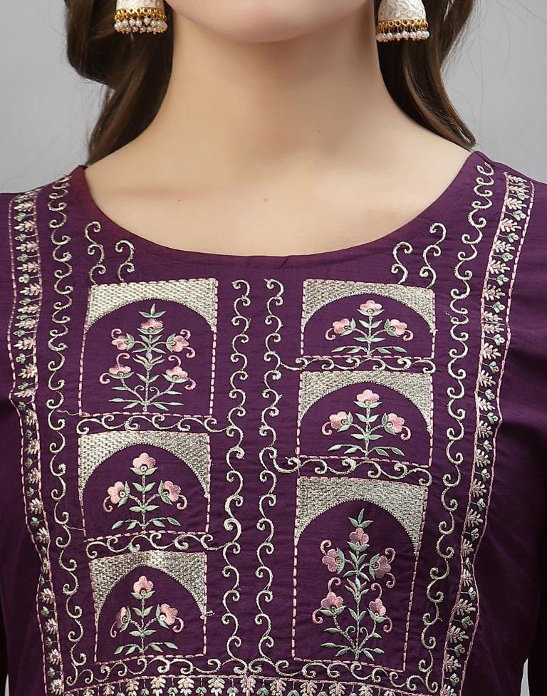 Purple Kurti With Pant And Dupatta | Leemboodi