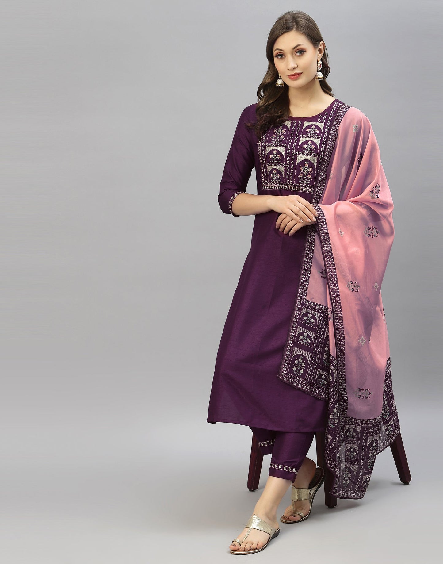 Purple Kurti With Pant And Dupatta | Leemboodi