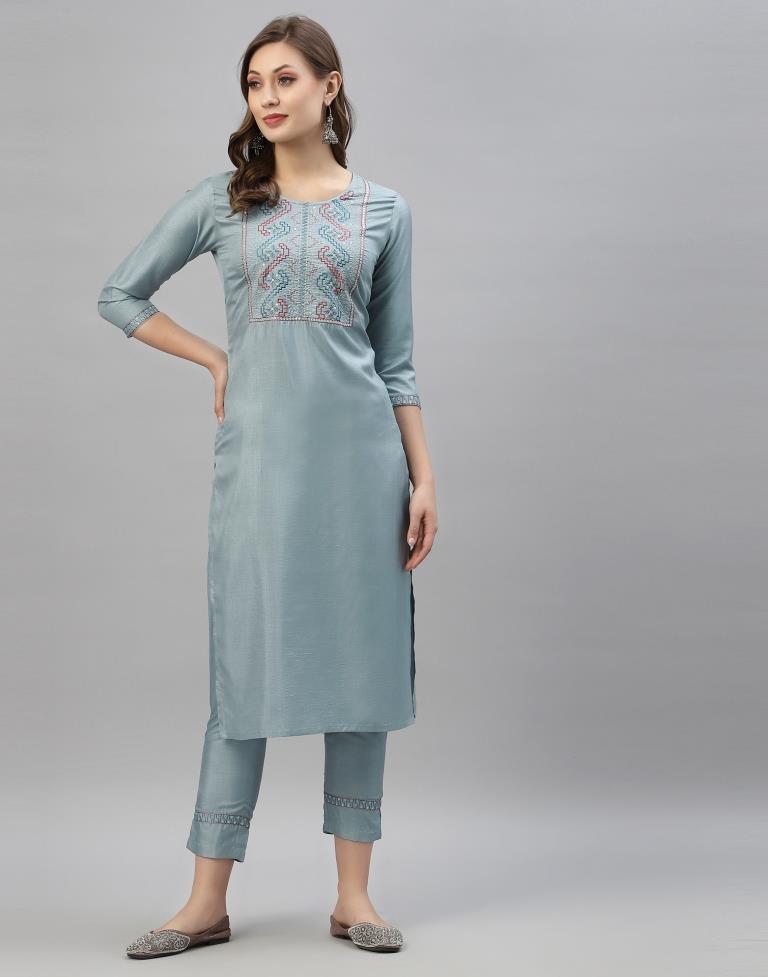 Grey Kurti With Pant And Dupatta | Leemboodi