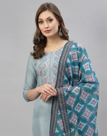 Grey Kurti With Pant And Dupatta | Leemboodi