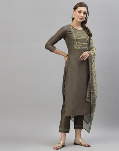 Coffee Brown Kurti With Pant And Dupatta | Leemboodi