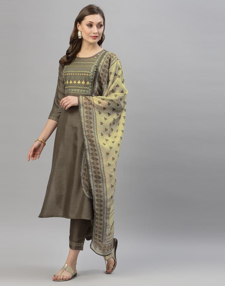 Coffee Brown Kurti With Pant And Dupatta | Leemboodi