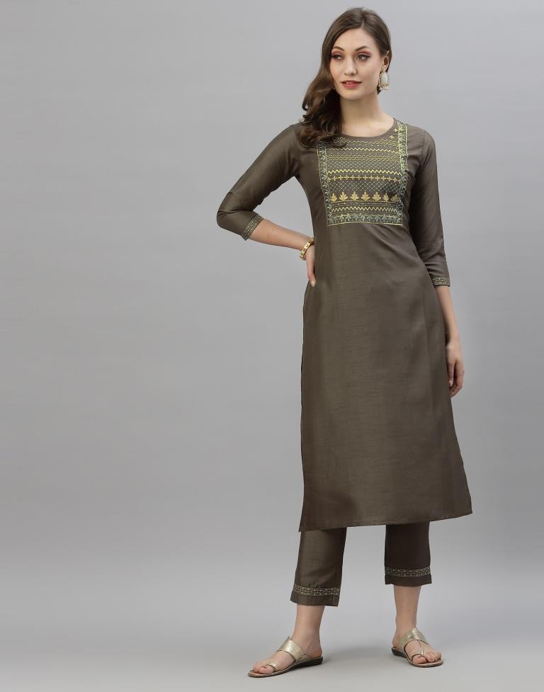 Coffee Brown Kurti With Pant And Dupatta | Leemboodi