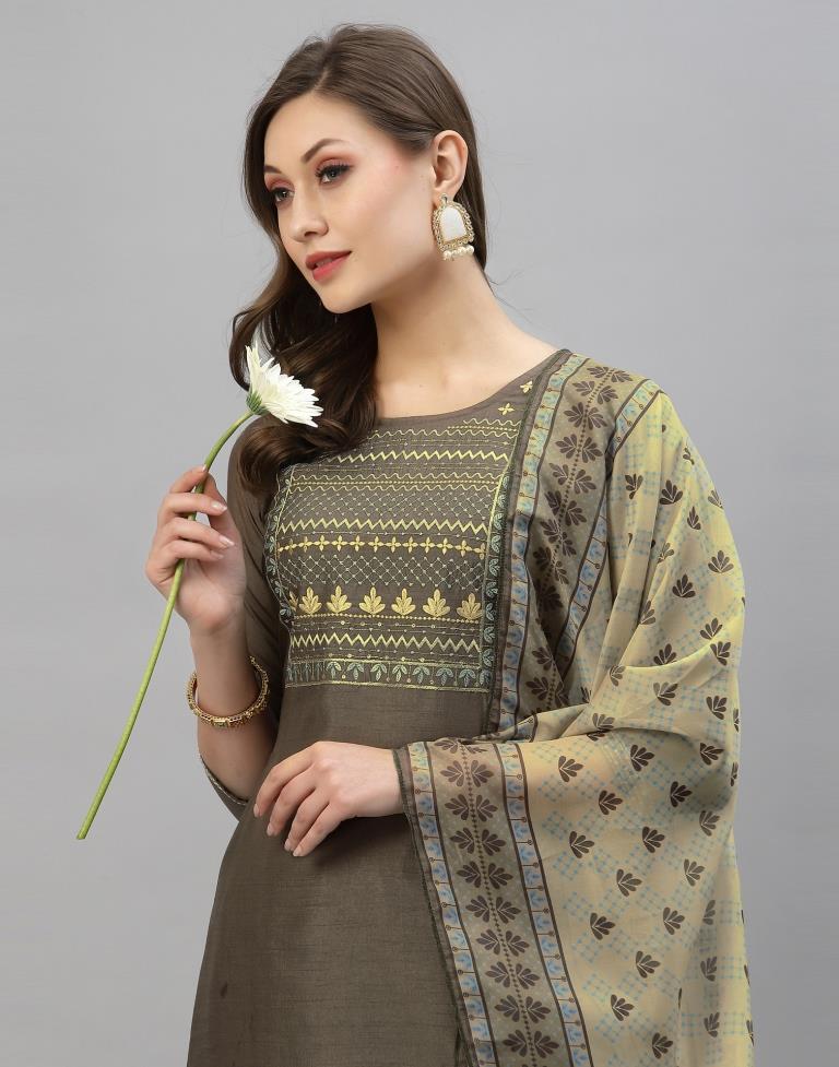 Coffee Brown Kurti With Pant And Dupatta | Leemboodi