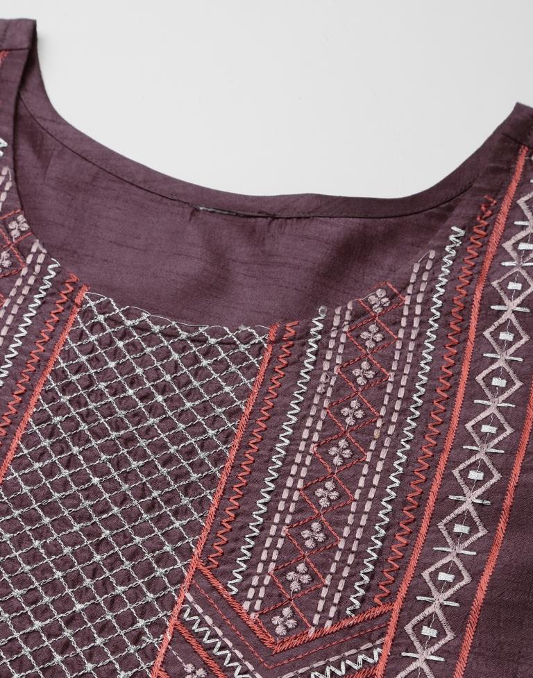 Light Wine Kurti With Pant And Dupatta | Leemboodi