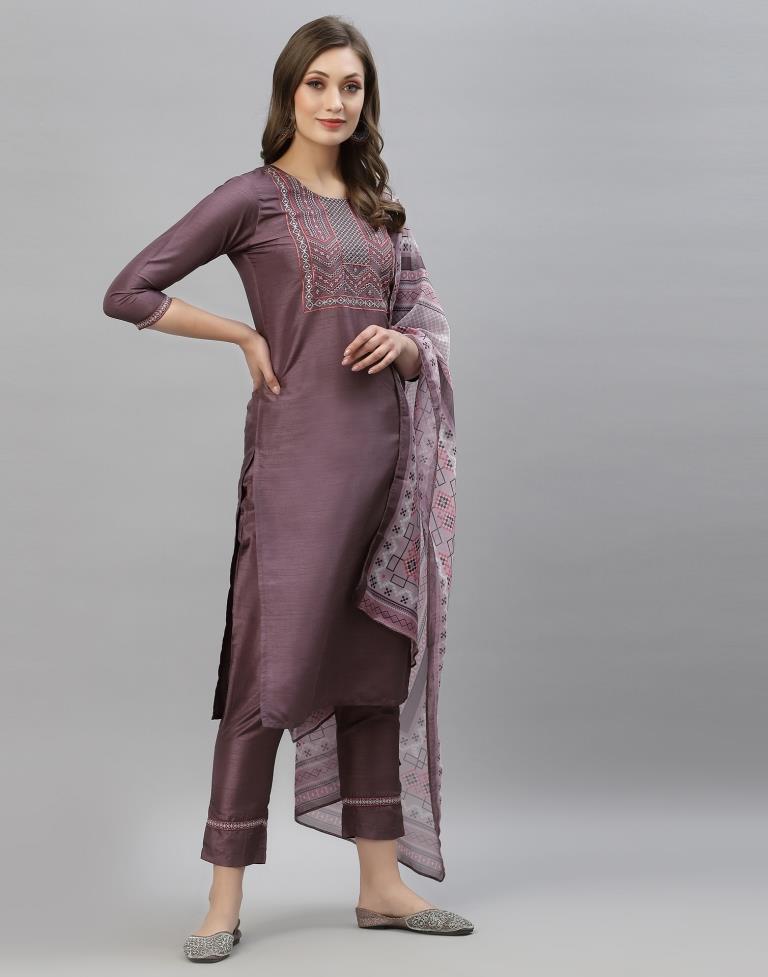 Light Wine Kurti With Pant And Dupatta | Leemboodi