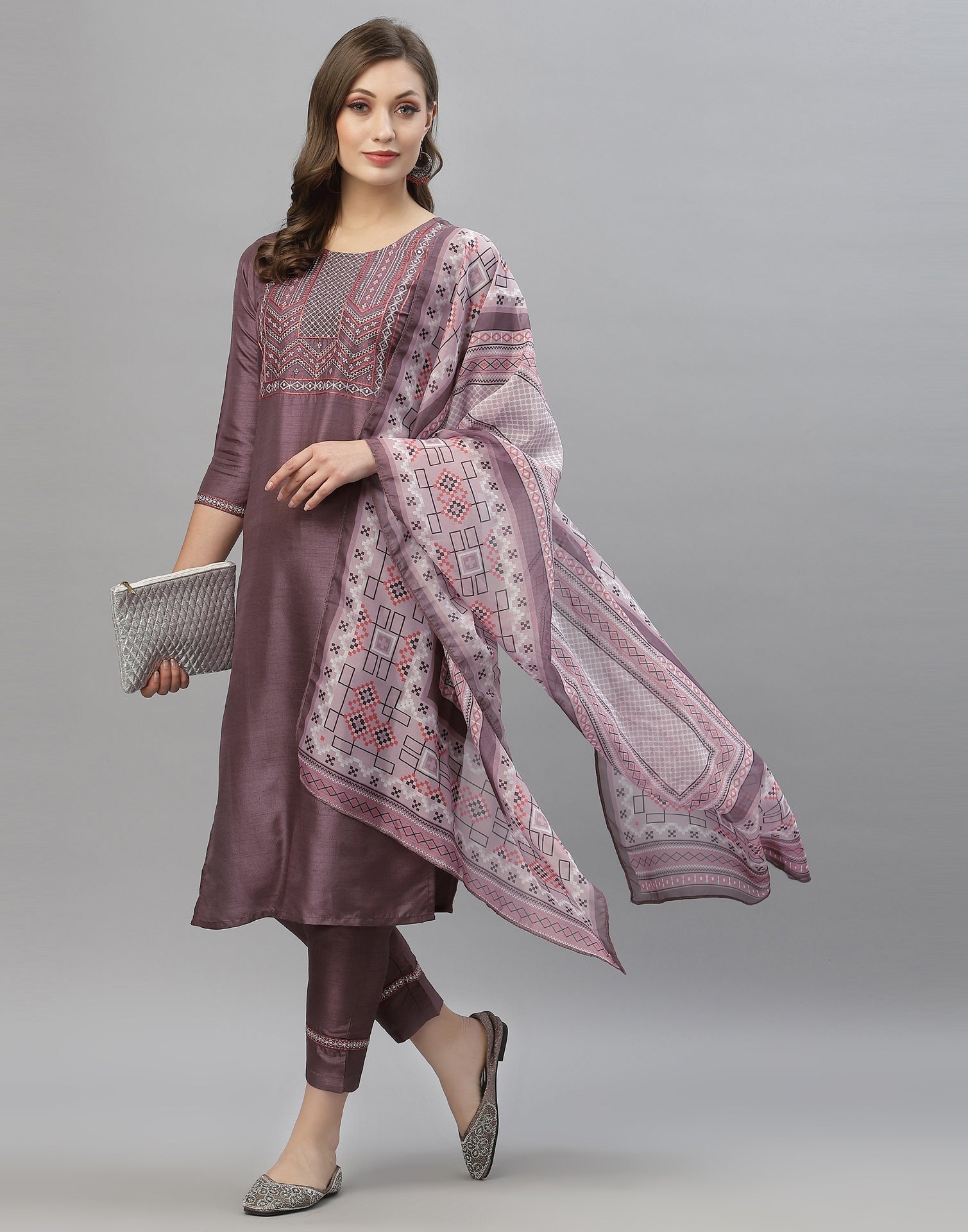 Light Wine Kurti With Pant And Dupatta | Leemboodi