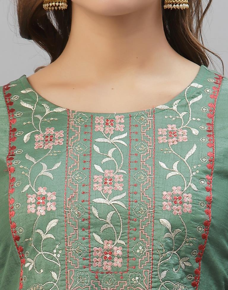 Pista Green Kurti With Pant And Dupatta | Leemboodi