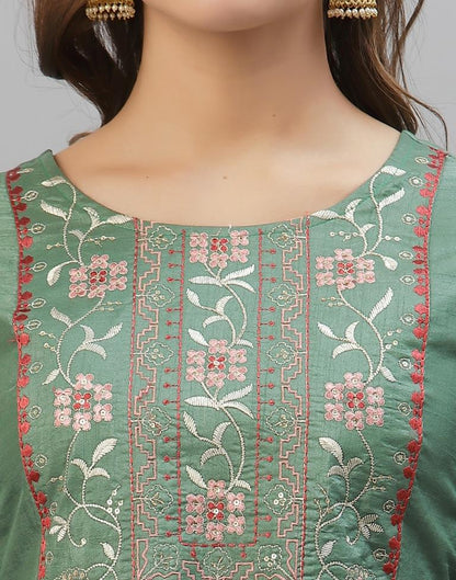 Pista Green Kurti With Pant And Dupatta | Leemboodi