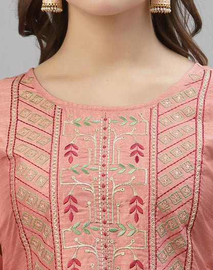 Peach Kurti With Pant And Dupatta | Leemboodi