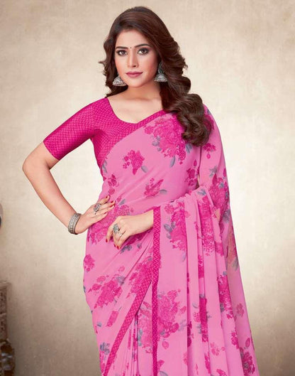 Pink Floral Printed Saree | Leemboodi