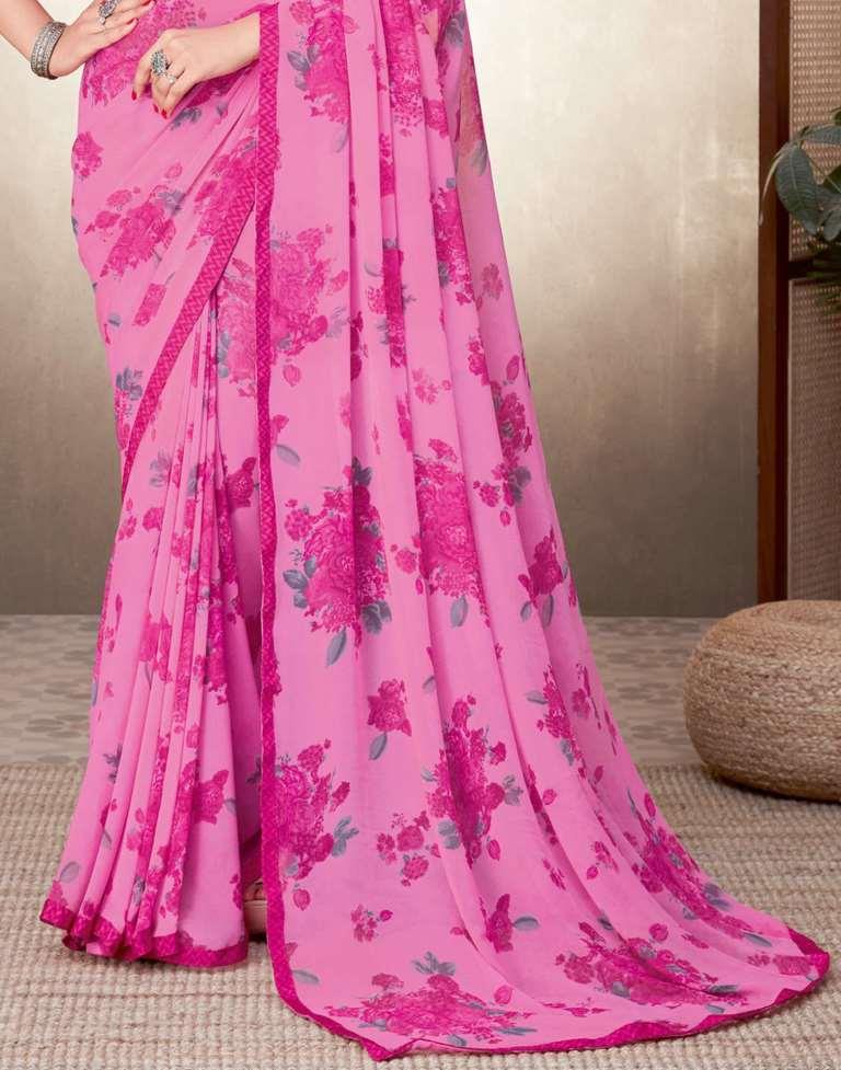 Pink Floral Printed Saree | Leemboodi