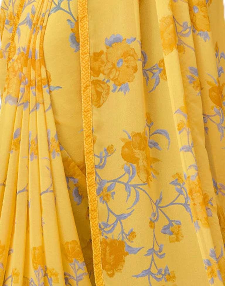 Yellow Floral Printed Saree | Leemboodi